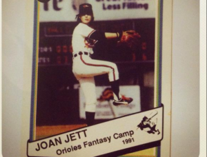 Joan Jett on an Orioles Fantasy Camp baseball card.