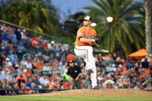 Zach Britton pitches for the Orioles.