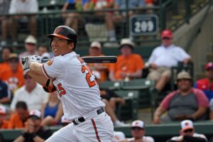 Hyun Soo Kim watches after contact.