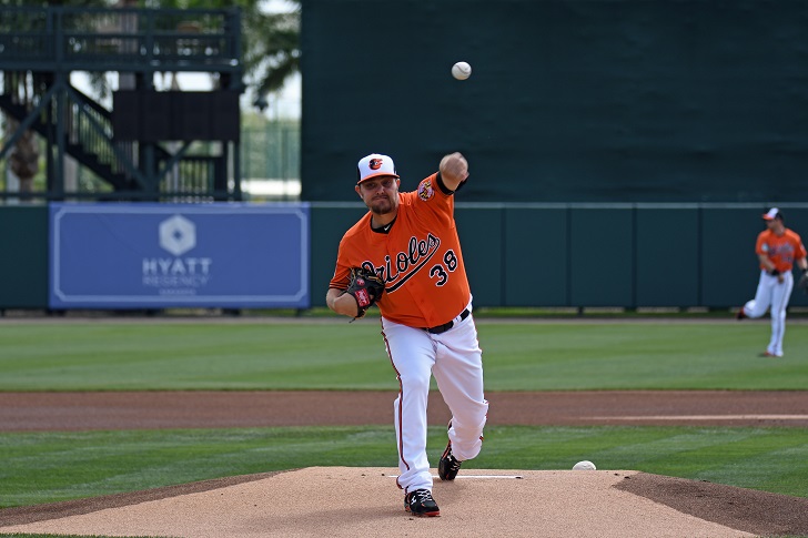Wade Miley pitches for the Orioles.