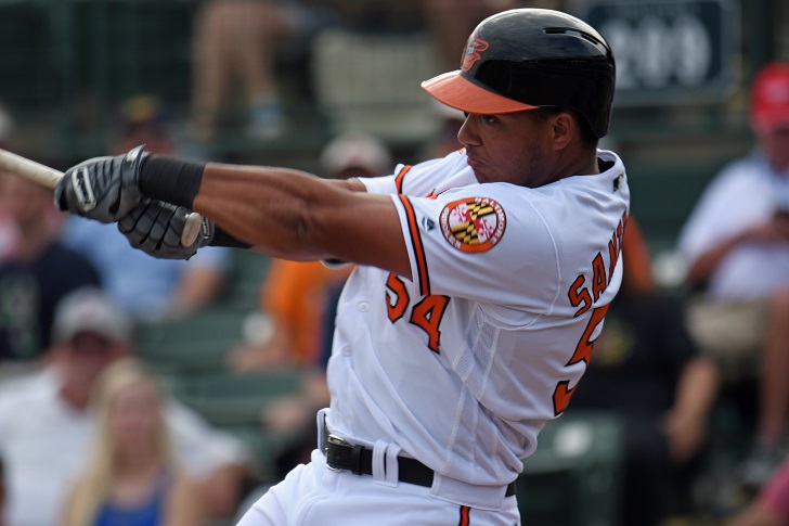 Anthony Santander of the Orioles swings.