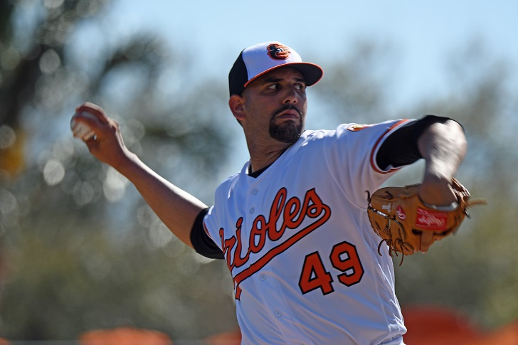Gabriel Ynoa pitches for the Orioles.