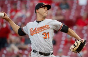 Ubaldo Jimenez pitches for the Baltimore Orioles.