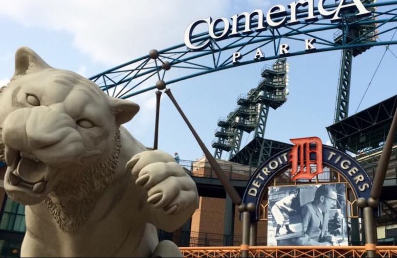 Tiger statue at Comerica Park in Detroit.