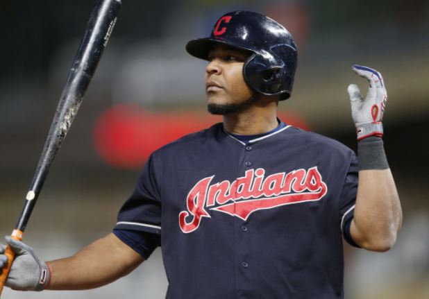 Edwin Encarnacion of the Indians holds his bat.