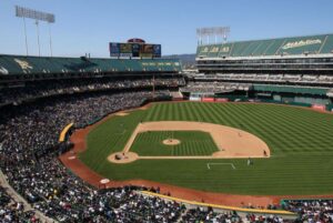 View from the upper deck at the Oakland Coliseum.