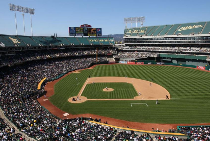 View from the upper deck at the Oakland Coliseum.