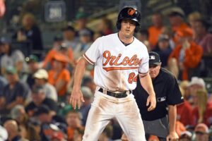 Mike Yastrzemski leads off first base.