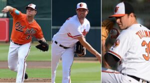 Kevin Gausman, Chris Tillman, Dylan Bundy of the Orioles all pitching.