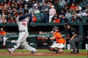 Miguel Sano of the Twins swings and watches the ball fly.