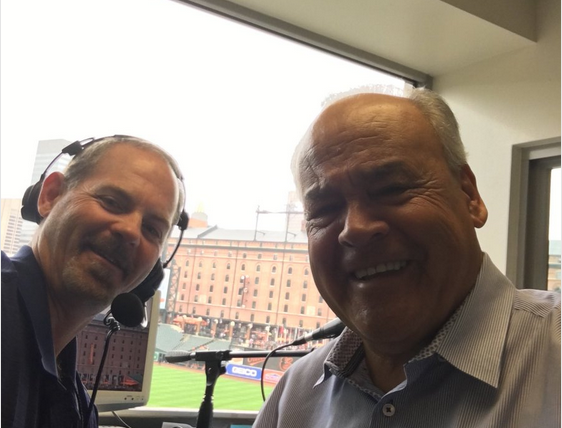 Gregg Olson and Joe Angel in the O's booth.