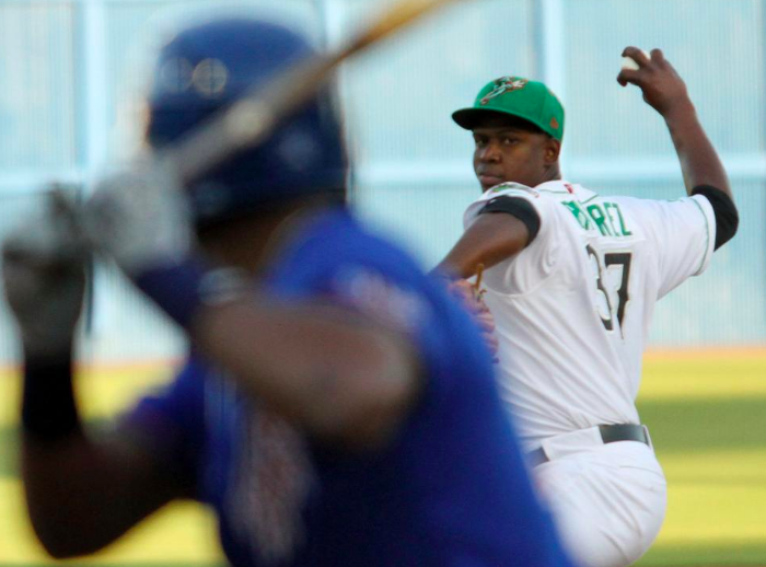 Yefry Ramirez pitches.