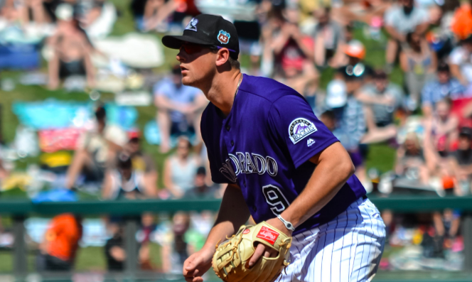 D.J. LeMahieu prepares to field.