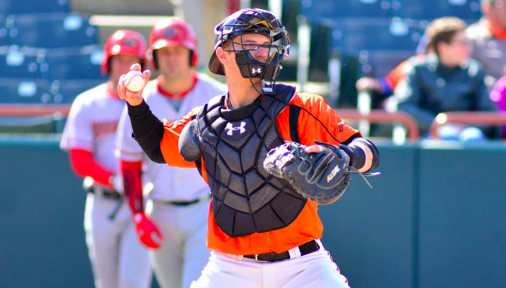 Martin Cervenka throws from his catcher position.