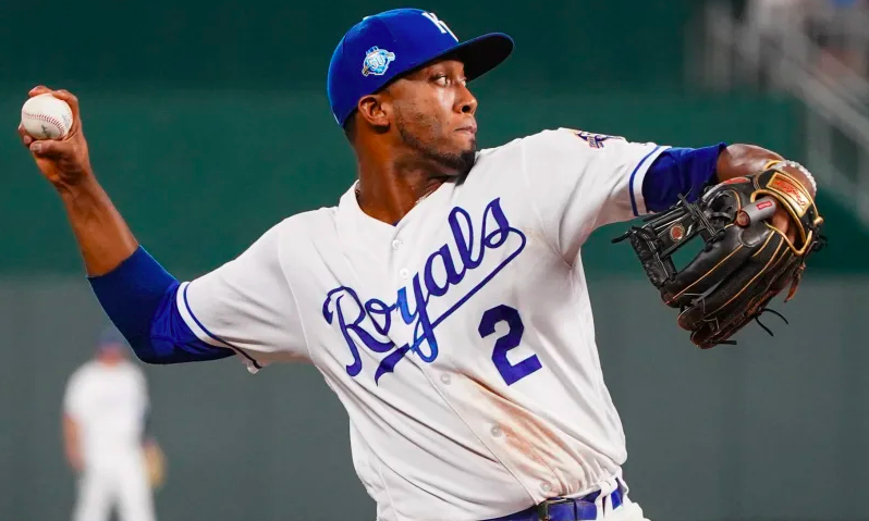 Alcides Escobar of the Royals throws the ball.