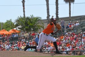 Miguel Castro pitches.