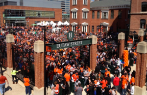 Fans streaming in the Eutaw Street gate on Opening Day.